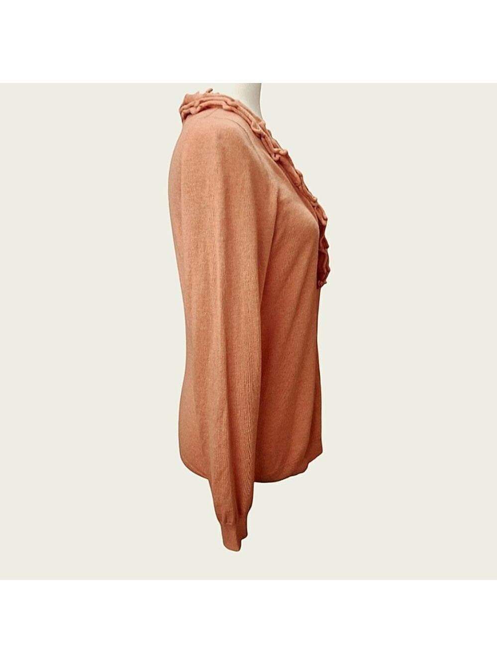 Talbots Cardigan V-Neck with Ruffle Medium - Picture 3 of 6